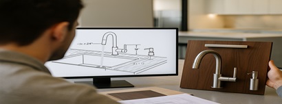 Kitchen layout detail showing faucet and soap dispenser locations coordinated with cabinets and countertops